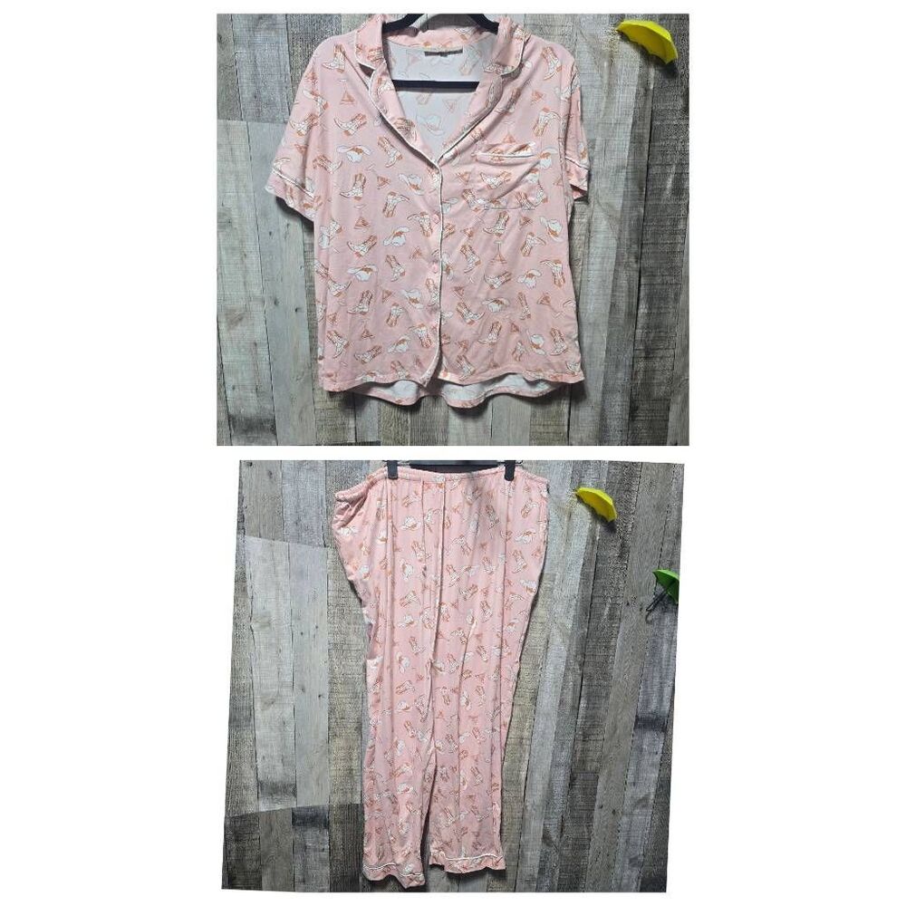 My Danielle Pink Cowgirl Western 2 Piece Pajama Set XL PJ Lounge Comfy Trendy